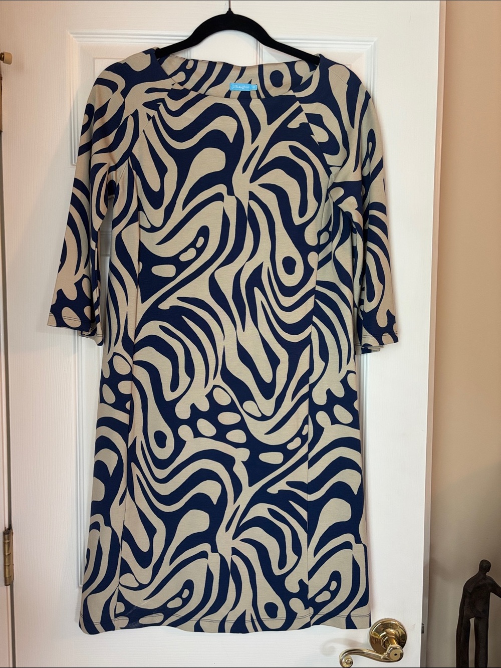 J. McLaughlin Navy and Beige Abstract Print Shift Dress